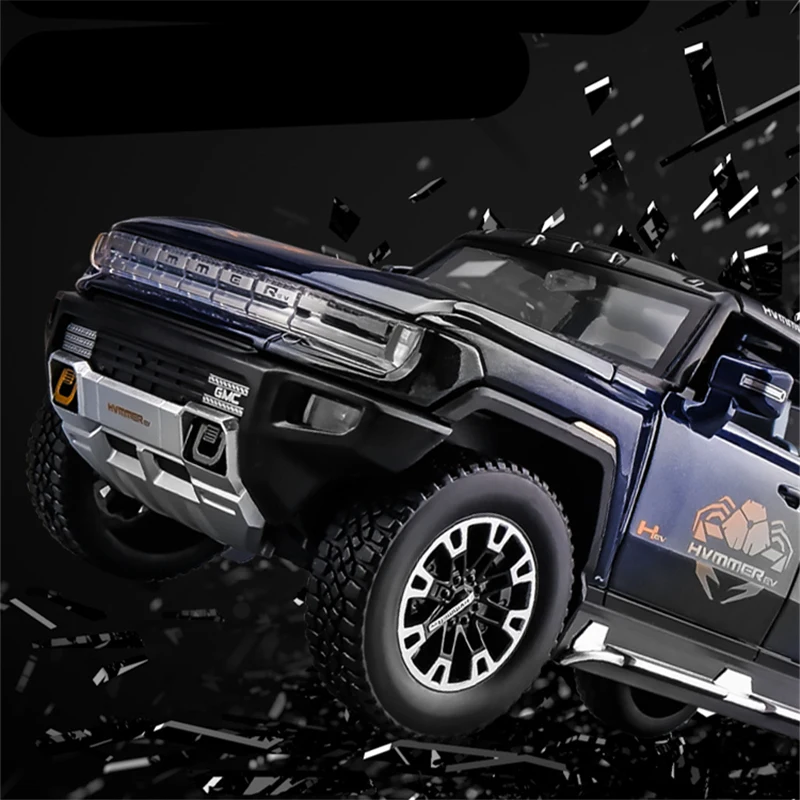 1:24 HUMMER EV Pickup Alloy New Energy Car Model Diecast Metal Off-road Vehicles Car Model Simulation Sound and Light Kids Gifts