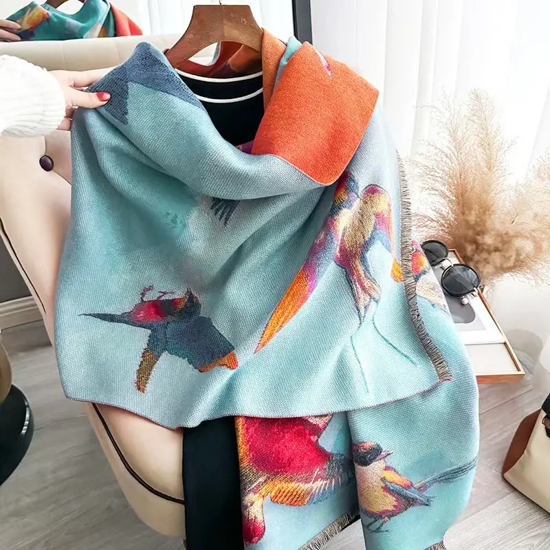 Luxury Warm Poncho Cashmere Winter Women Scarf Floral Jacquard Shawl Wraps Female Thick Pashmina Blanket Bufanda Travel Echarpe