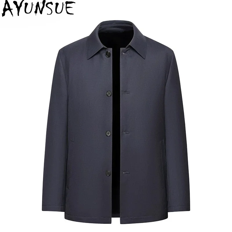 AYUNSUE Luxury100% Real Fur Coat Men Top Quality Whole Mink Fur Liner Jacket Winter 2026 Warm Wool Spliced Silk Coats Fur Parkas