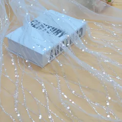 Transparent Sequins Netting Tulle Mesh Lace Fabric Off White Color Wedding Dress Lining Fabric Decor Accessory 1 Yard
