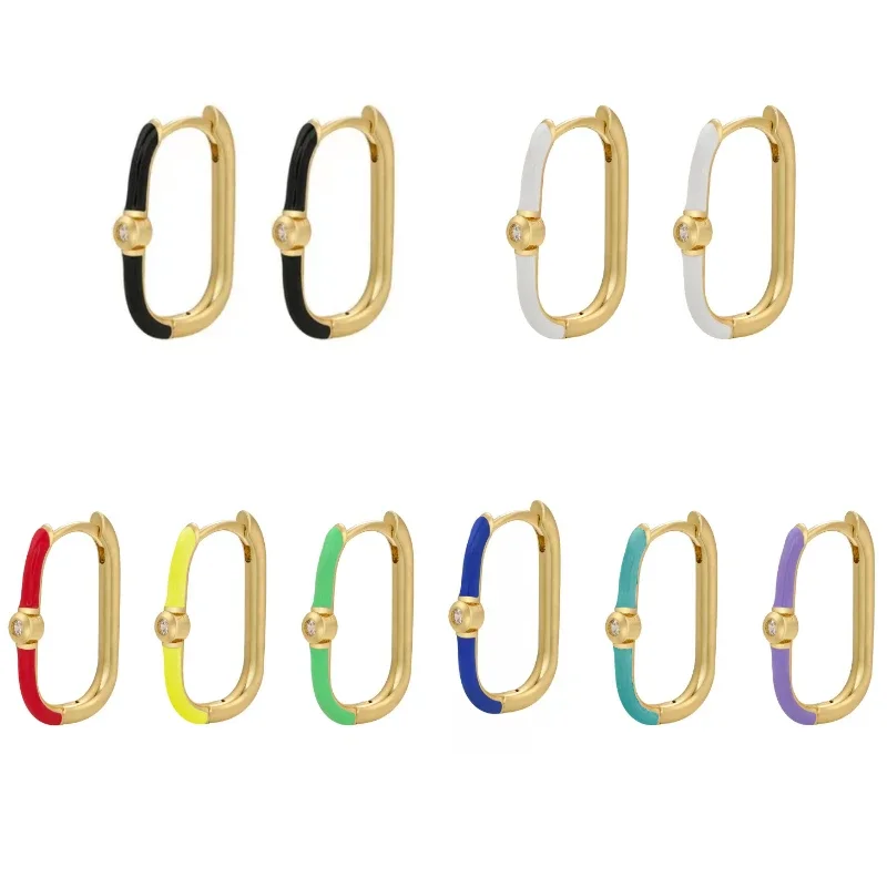 Gold Silver Color Filled Hoop Earrings for Women Color CZ Zircon Dripping Oil Women Hoop Dangle Earrings 2024 Jewelry Wholesale