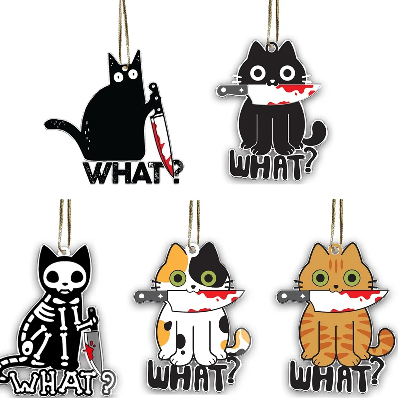 مرعبة الدموية القط الأسود الكرتون الإبداعية الاكريليك قلادة المفاتيح ديكور سيارة مرآة حقيبة معلقة اكسسوارات هدايا الهالوين