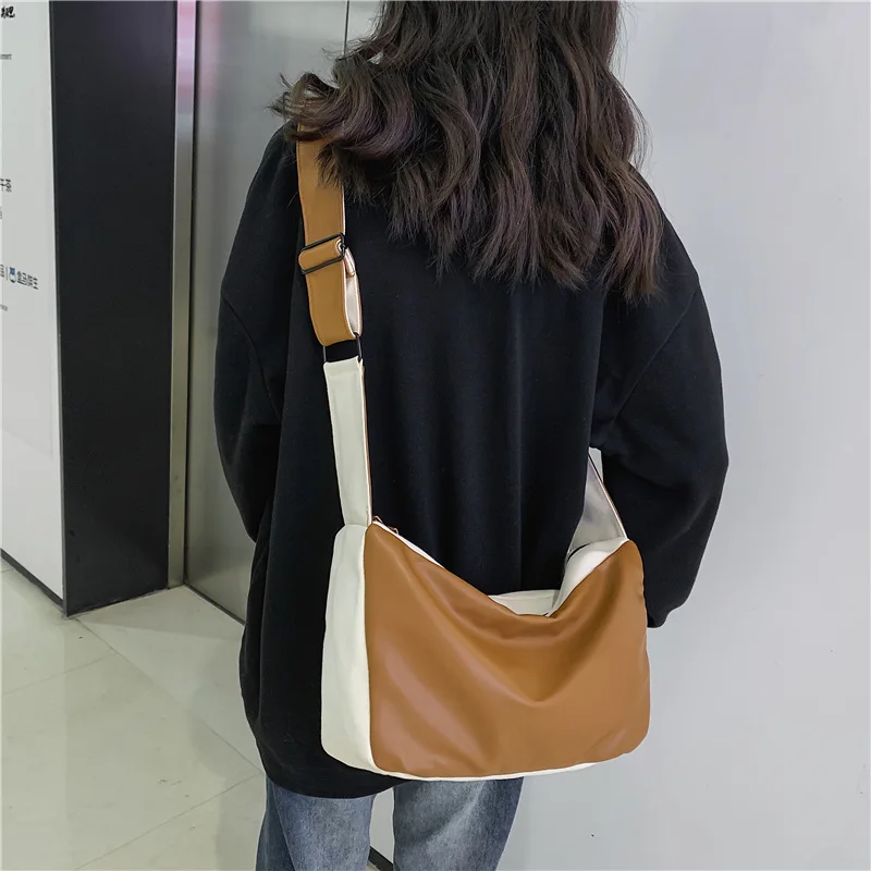 

Large Shoulder Bag PU Leather+Canvas Crossbody Shoulder Bags For Women 2022 New Korean Messenger Bag Casual Shoppers Sac Simple