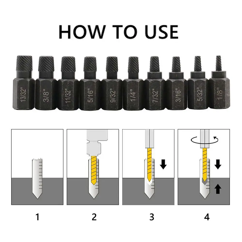 10Pcs Damaged Screw Extractor Works with Most Drill Quick & Efficiency Extractor for Screw Bolt Removal Tools British Standard