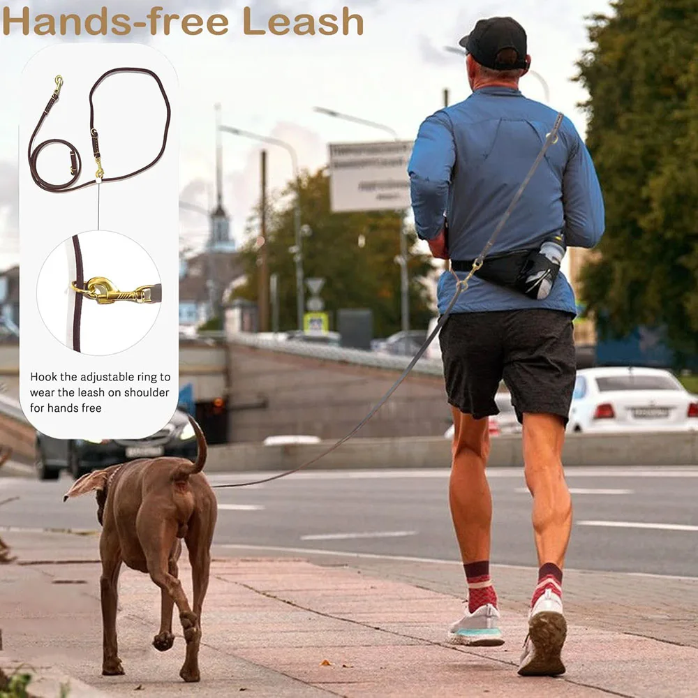 Multi Function Leather Dog Leads Hands Free Dog Running Leash Genuine Leather Dog Double Leash for Walking Two Dogs Pet Supplies view 3