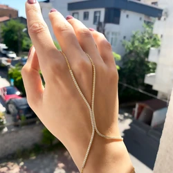 Simple Gold Color Crystal Chain Link Fingerst Bracelet For Women Boho Fashion Party Jewelry Gift Wholesale
