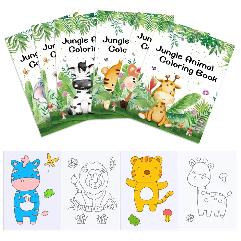 

J1UL1N 16Pcs Cartoon Jungle Animals Graffiti Painting Book Kids Coloring Picture Books Birthday Gifts Drawing Notebook