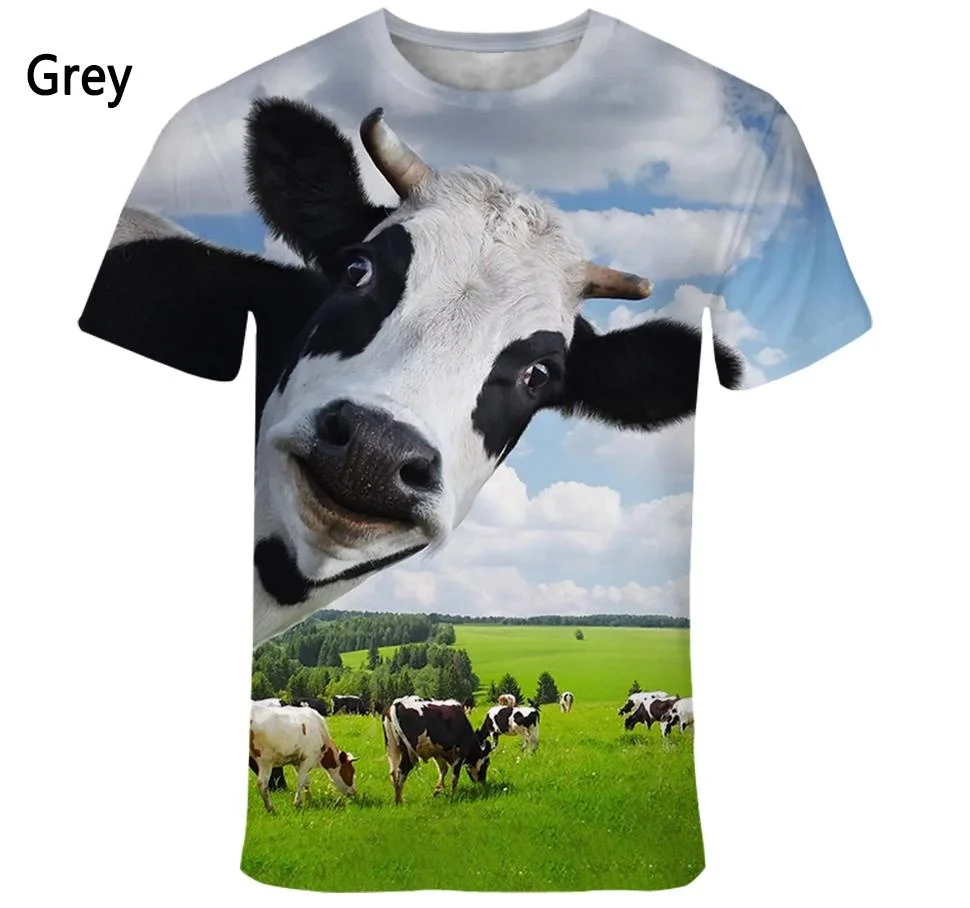 New Fashion Fun Animal Cow 3D Printed T-shirt for Men and Women Casual Short Sleeve Round Neck Cow Shirt Top for Summer