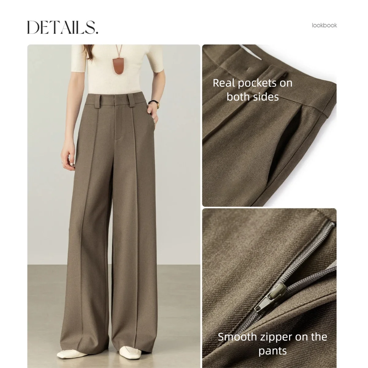 SENTUBILA Women's Straight Leg Pants Autumn 2025 High Waist Commuter 3D Mid-Stitch Detail Comfortable Casual Trousers 153K87890