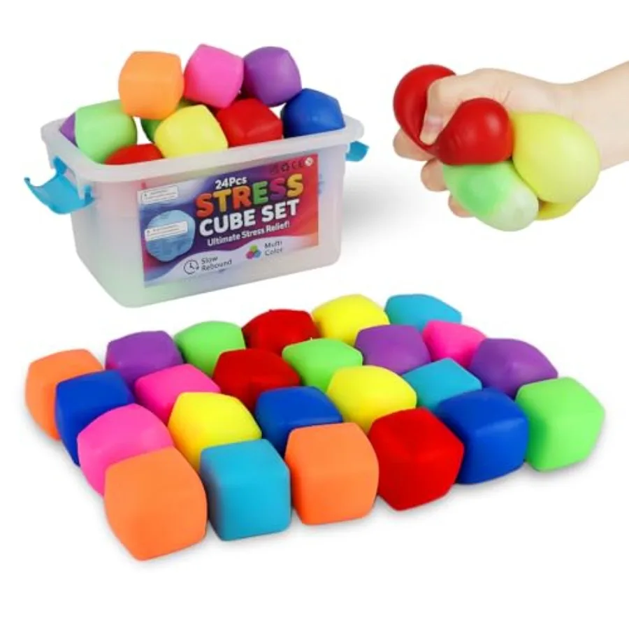 

Mini Cubes Squishy Fidget Toys Squeeze Toys- 24Pack Stress Cubes Mini Bulk Sensory Squishies Nice Ice Cube Balls for Adults, Pa