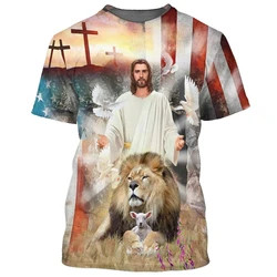New 3D Jesus Printed T Shirt For Men Christianity Graphic Trendy Unisex T-shirts USA Flag Pattern Casual Short Sleeve Women Tops