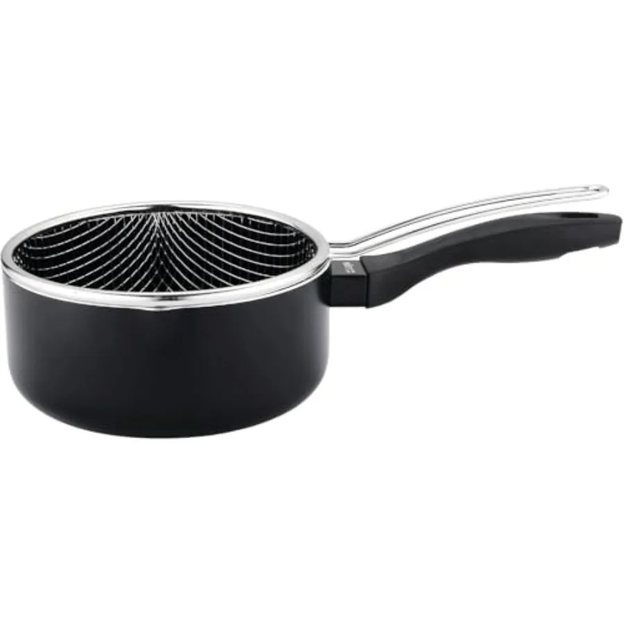 

Индукционная алюминиевая сковорода 16 см с антипригарным покрытием, 1,61 л, с крышкой, эргономичной изолированной ручкой и носиком для розлива, подходит для всех типов плит