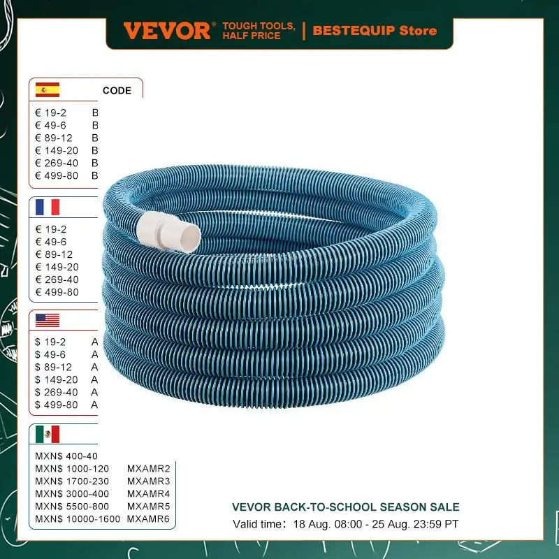 

VEVOR Heavy Duty Swimming Pool Hose 1-1/2-Inch x 30-Feet Pool Vacuum Cleaning Hose Compatible with Above Ground Pool Cleaning