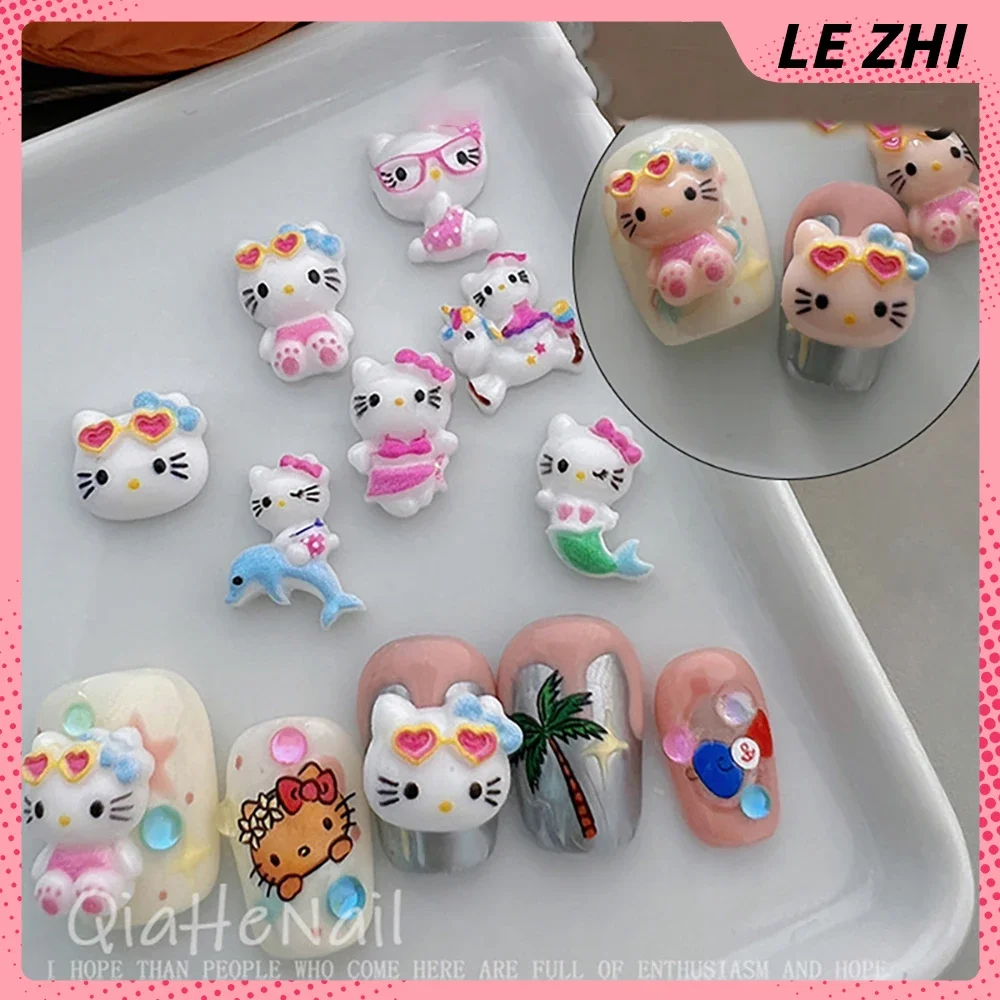 20Pcs Holiday Change Color Bikini Hello Kitty Nail Charm Hawaii Summer Dolphin Nail Art Decoration Diy Nail Party Stickers