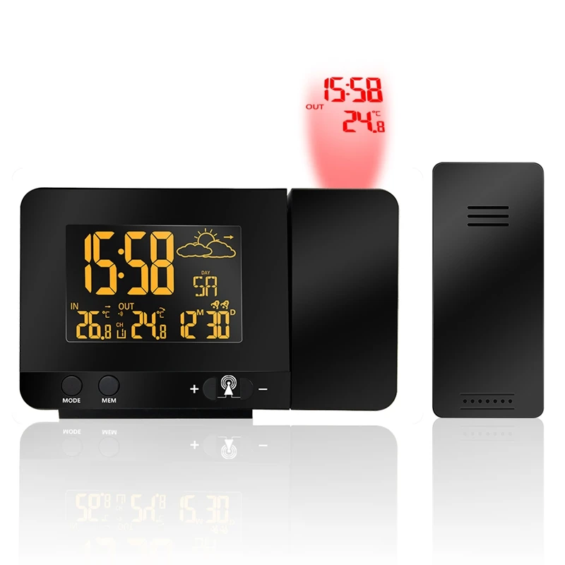 Indoor Outdoor Colorful Change LCD Display Weather Station Radio Control Projection Time Weather Forecast Temperature Sensor