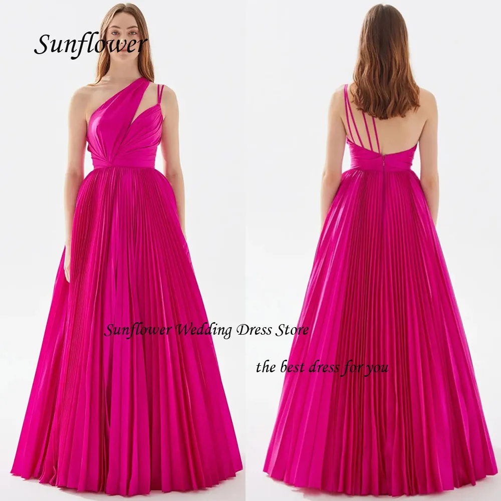 Sunflower One-Shoulder Evening Dress 2023 Slim Backless Pleat Satin Prom dress Sleeveless A-LINE Floor-Length Pary Dress