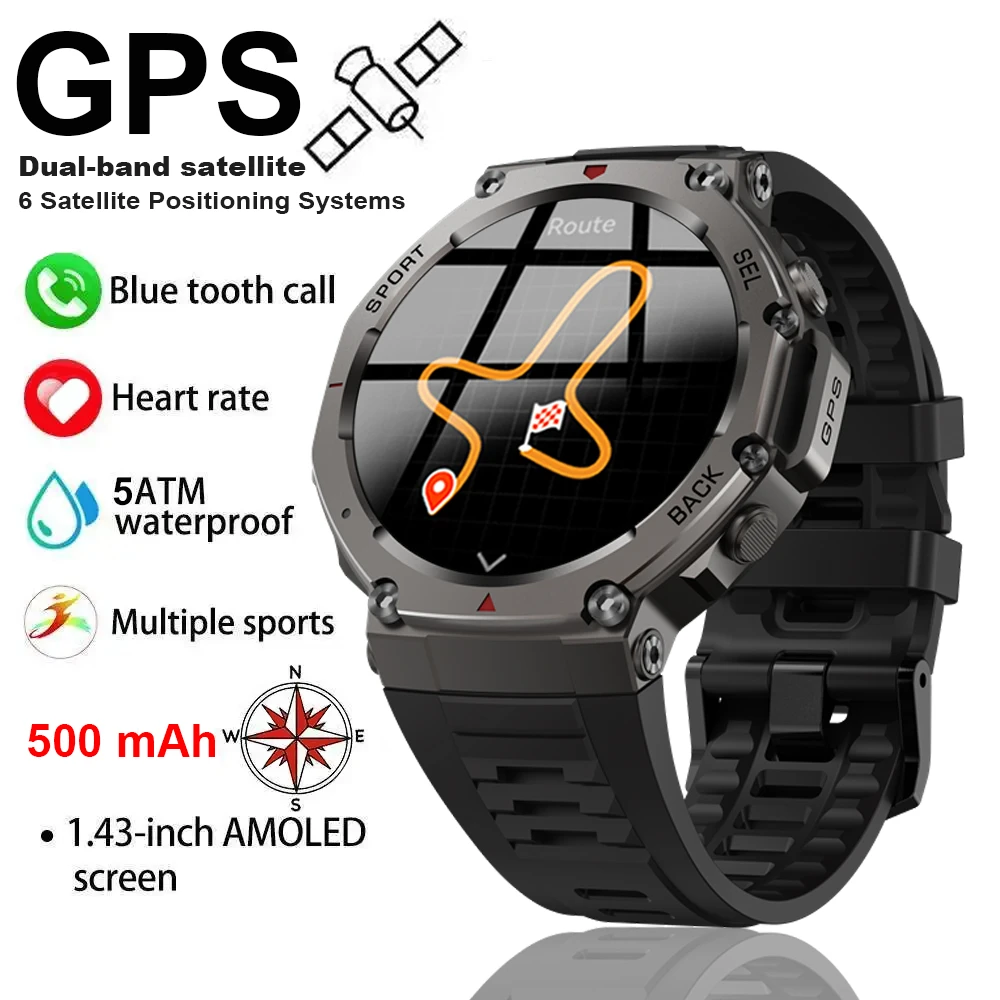 

GPS Smart Watch AMOLED 5ATM Waterproof Built-in Dual-band GNSS Compass Military Sport Fitness Smartwatch Men For Android IOS New