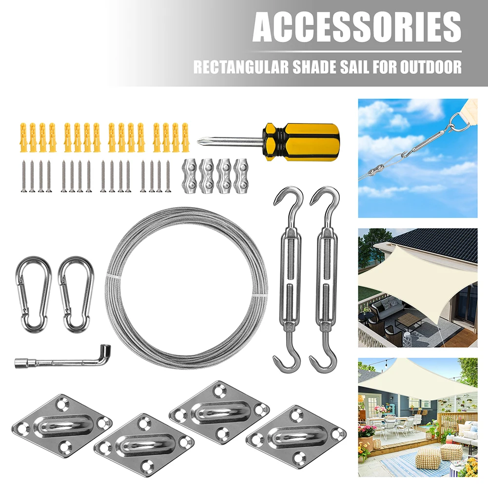 15M Cable Wire 304 Stainless Steel Ropes with Heavy Duty Anti-Rust Hardware Kit for Awning Canopy Wire Clothesline Rustproof Kit