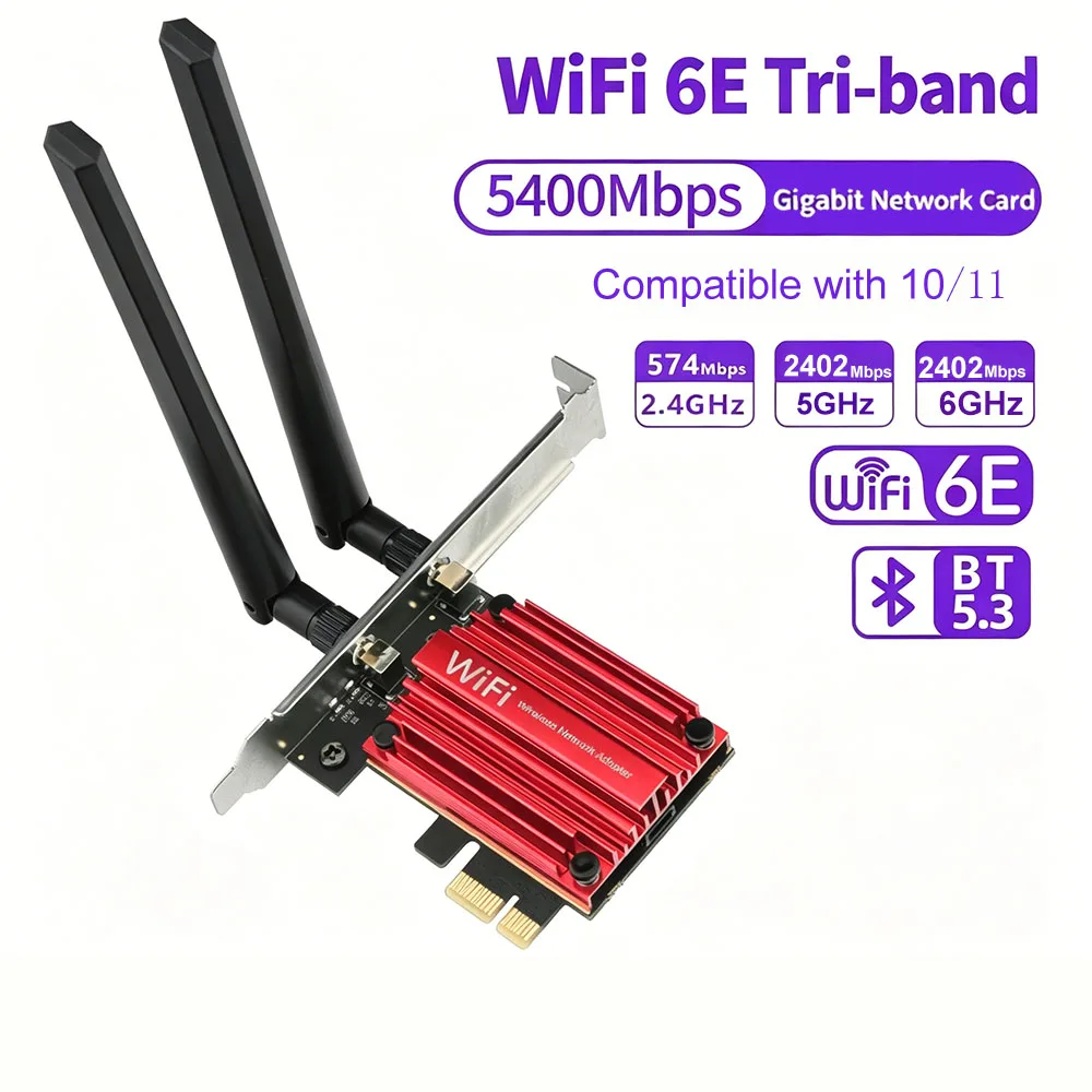 

5374Mbps PCIe WiFi6E Card RTL8852CE Triple Band 2.4G 5G 6G Bluetooth5.3 Desktop PC Wireless Adapter Support Win10 Win11