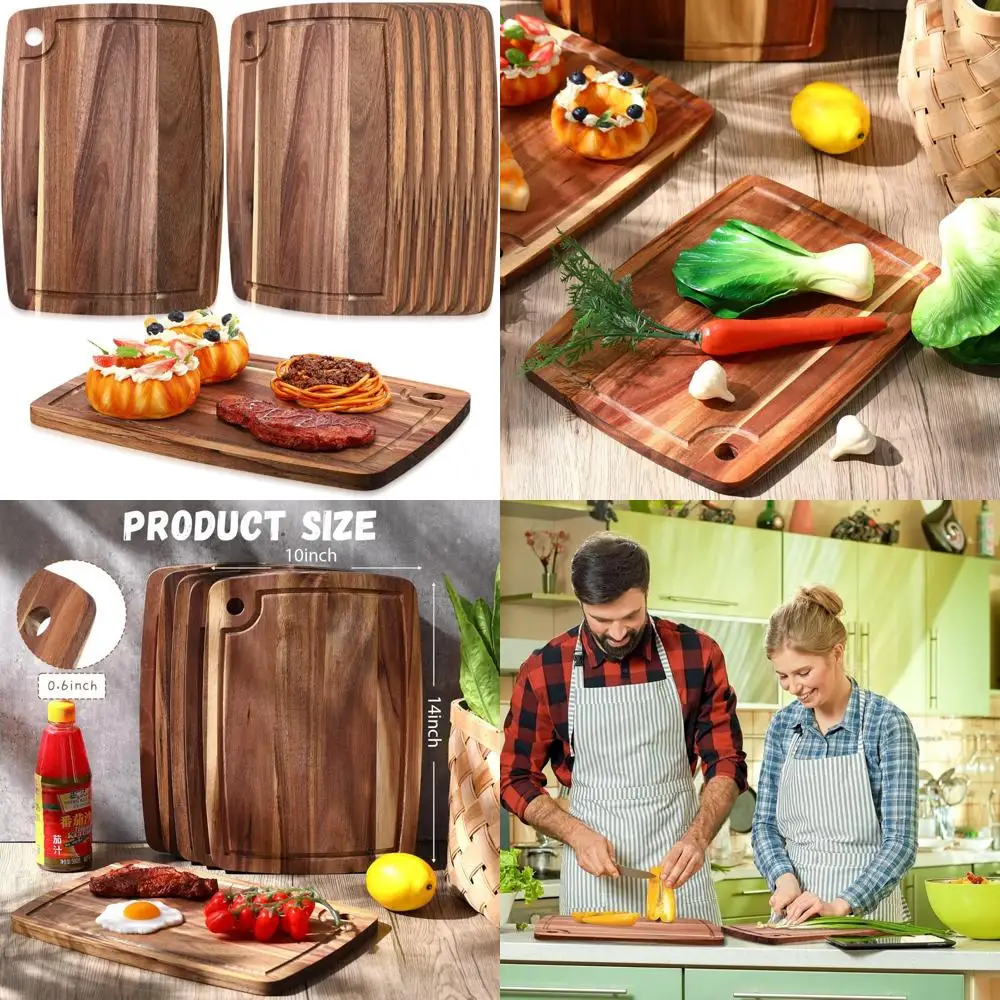

Acacia Wood Cutting Board 14 x 10 - Reversible Kitchen Chopping Board for Charcuterie Serving and Butcher Block