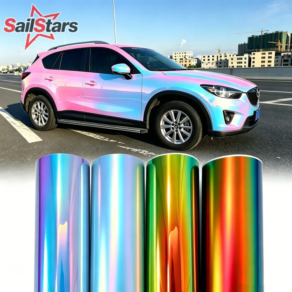 Holographic Rainbow Chrome Vinyl Wrap Car Film Glossy Matte PET Car Sticker Auto Motorcycle Wrapping Foil