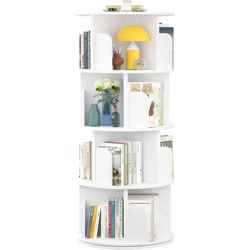 

Rotating Bookshelf, Small Corner Bookshelf for Small Space, 360 Display 4 Tier Floor Standing Bookcase Storage Rack, Wo