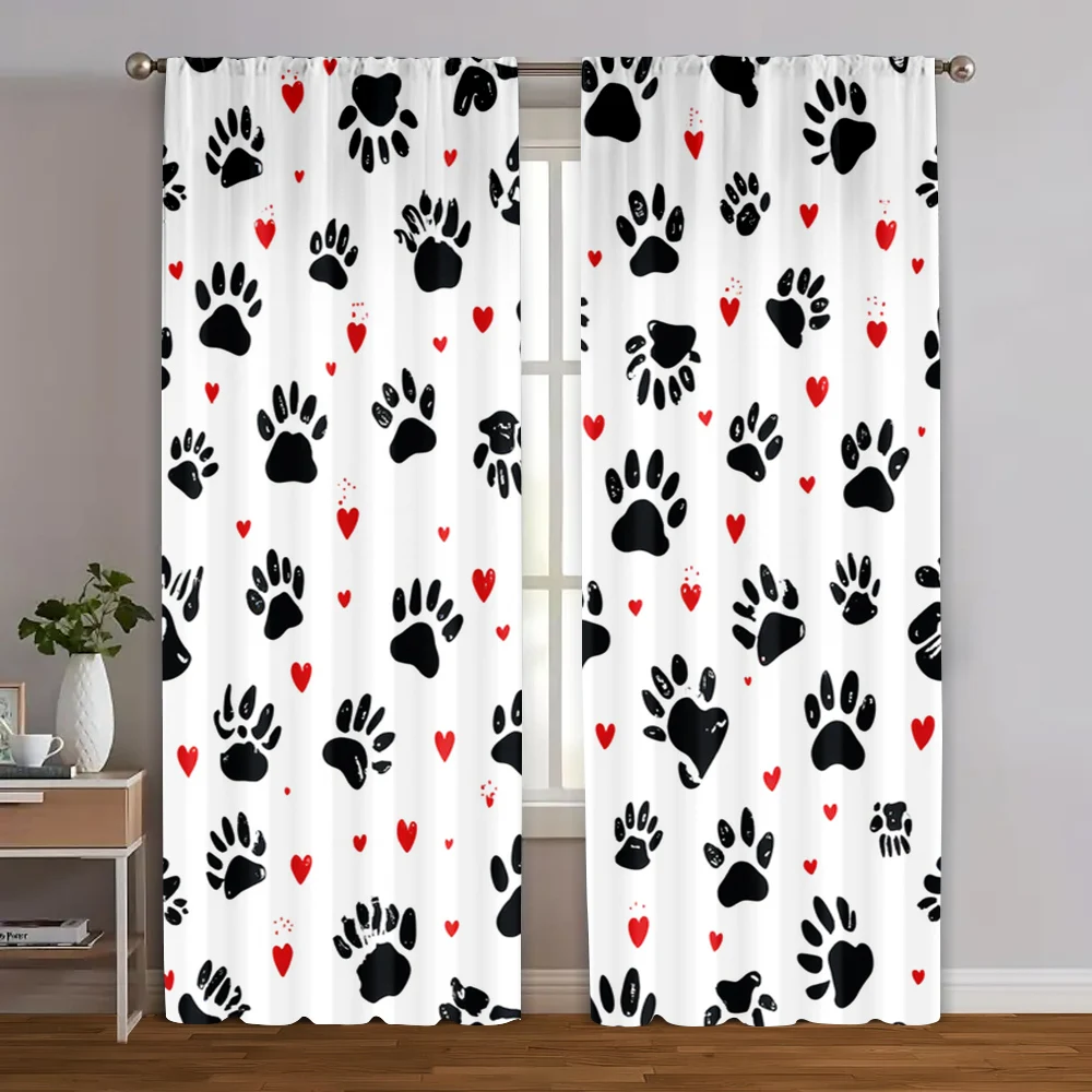 

2pcs, Curtains Dog Paw Machine Washable (without rod) Thermal Insulation, and Room Darkening Functions Use for Bedroom & Living