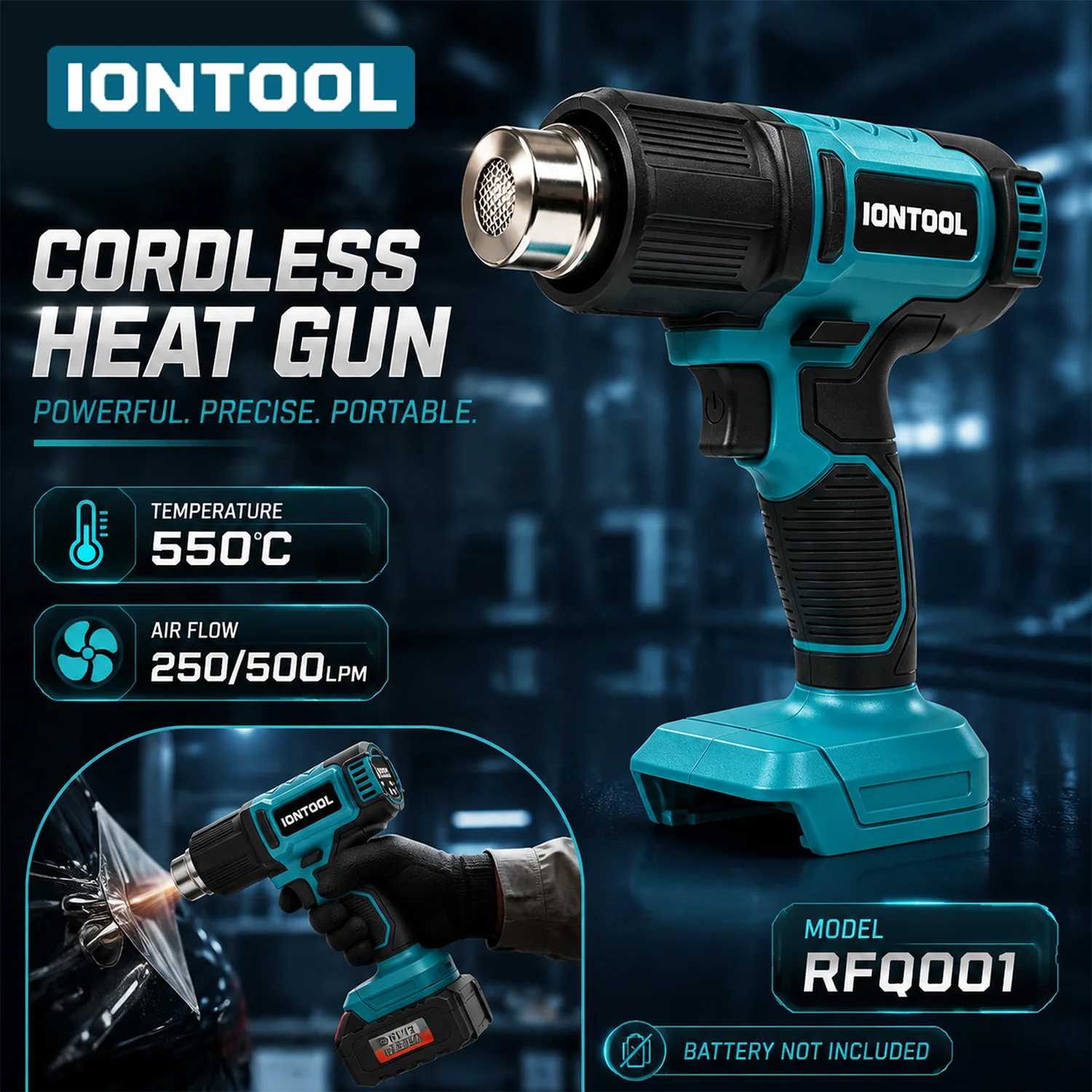 Cordless Heat Gun For Shrink Tubing - IONTOOL 550 ℃ 温度調整可能なコードレスヒートガン、シュリンクチューブやビニールラップ用クラフトツール、18Vバッテリー対応