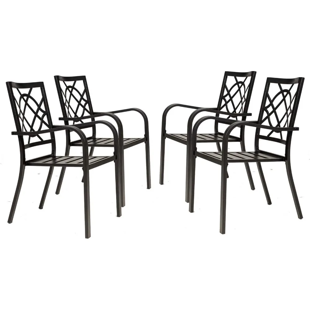 

300lbs Patio Chairs Set of 4 Outdoor Dining Chairs, Metal Frame Stackable Patio Dining Chairs, Wrought Iron Black Outdoor Chair