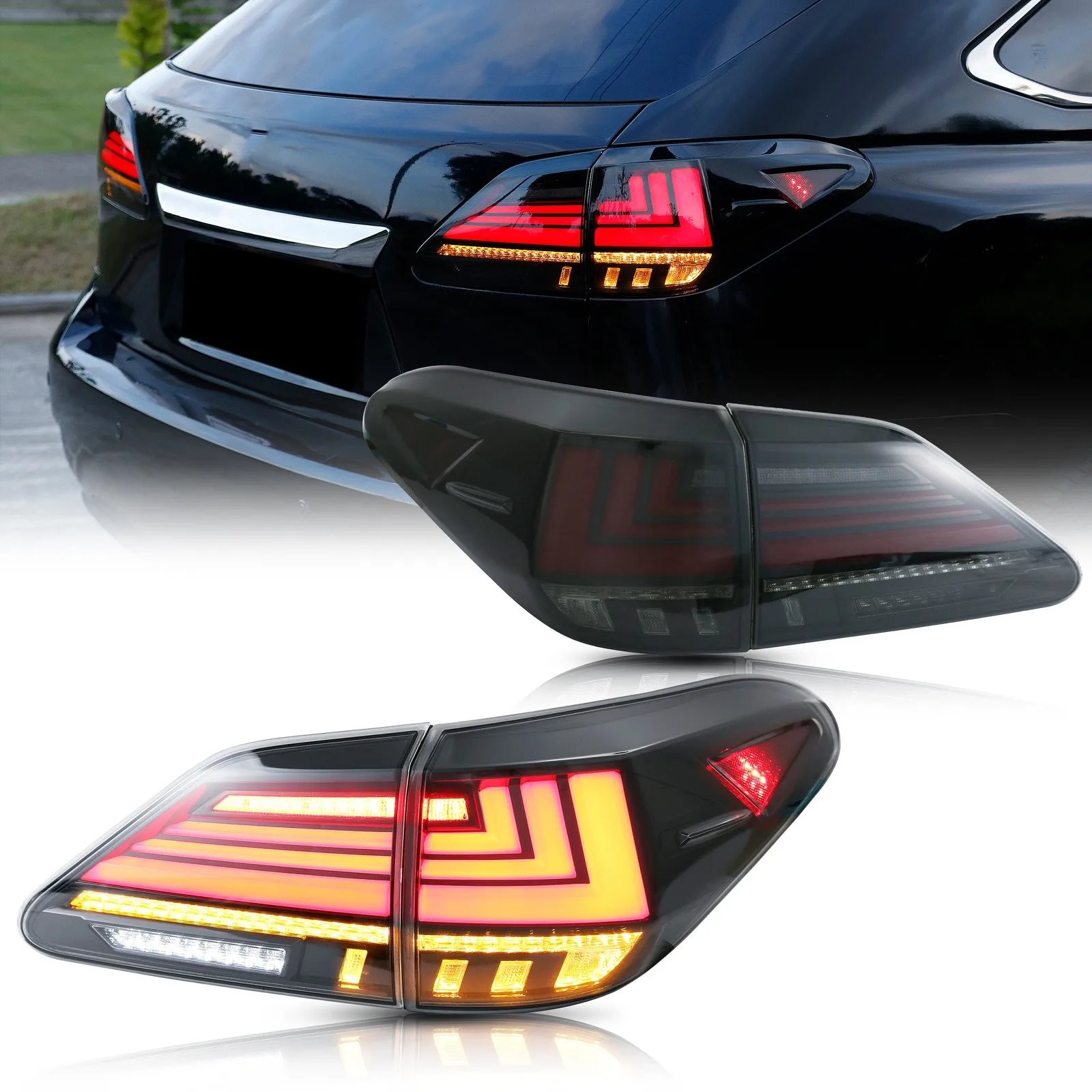 

LED Tail Lights Assembly for Lexus RX350 RX450h 2010-2015 Black Sequential Turn Signal Trunk Rear Brake Lamps Pair Assembly
