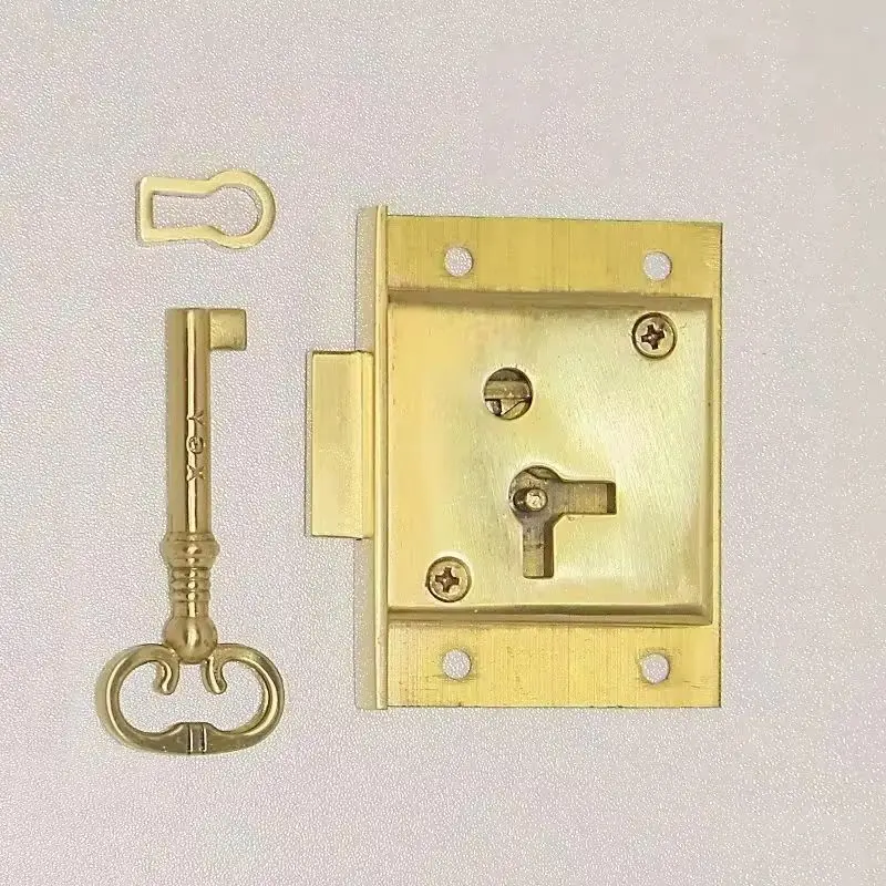 Retro 2PCS Pure Brass Drawer Cabinet Lock Cupboard Wardrobe File Cabinet Lock Hidden Wood Case Box Dresser Lock+Key+Screws