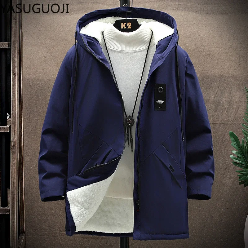 YASUGUOJI-Chaqueta cortavientos informal para hombre, gabardina larga con capucha, prendas de vestir delgadas coreanas de lana, moda 2024