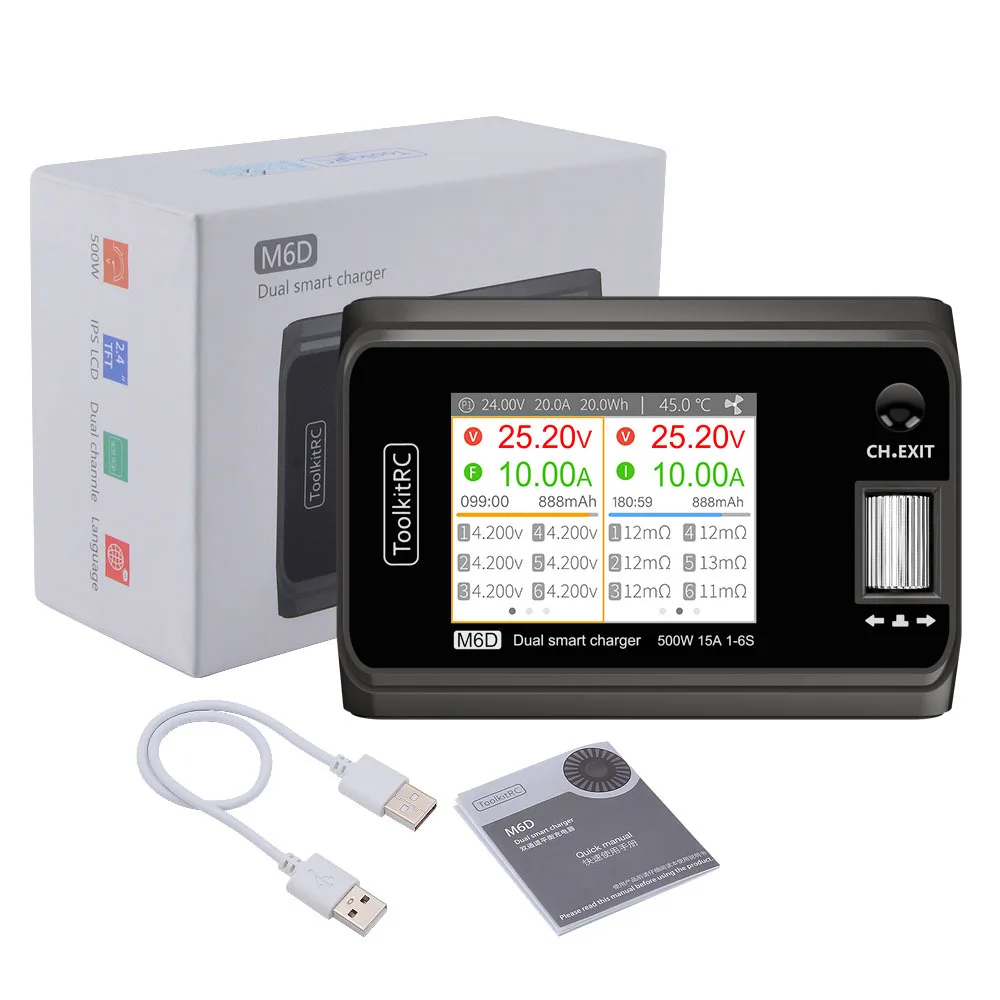 ToolkitRC M6D charger 15A 1-6S dual-channel simultaneous output, synchronous 500W asynchronous 250W