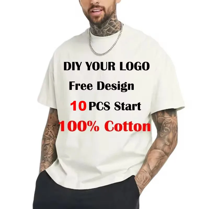 20pcs Customized Fashion Printing Men T Shirt DIY Photo Logo Brand Tops Tees Unisex T-shirt Men's Clothes Casual White Tshirts