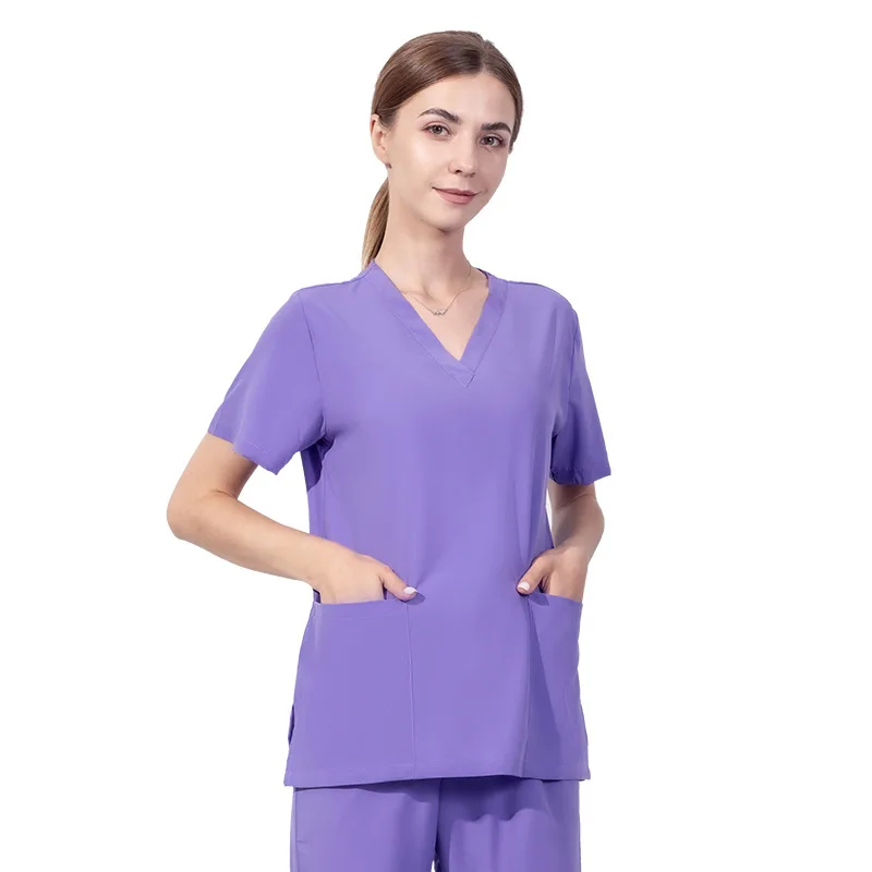 Women Elastic Doctor Work Uniform Short Sleeved Nurse Uniform Beauty Hospital Top Female Operating Room Hand Wash Clothes