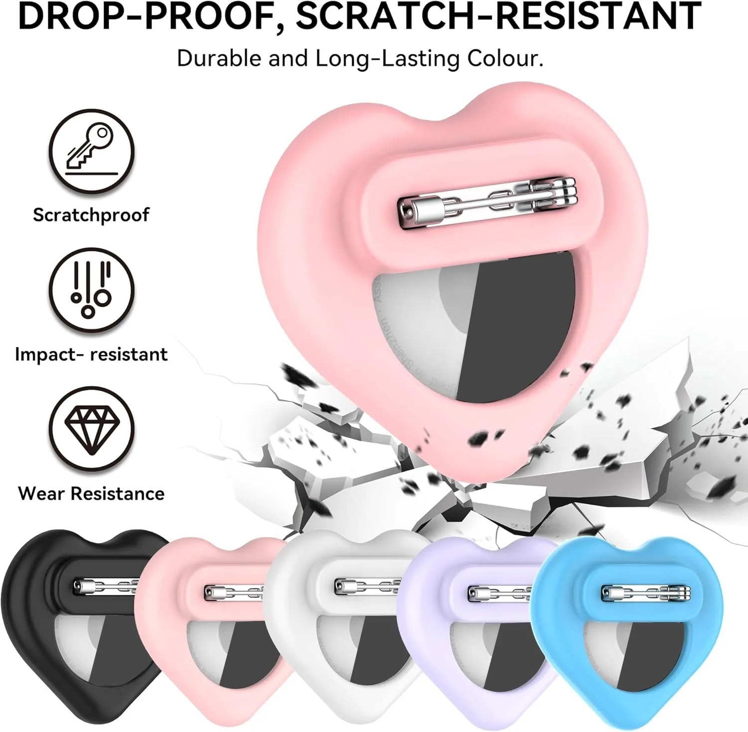 1PC Heart-shaped Silicone Protective Cover for Airtag Hidden Holder with Safety Pin Anti-Lost GPS Case for Kids Elderly Clothing