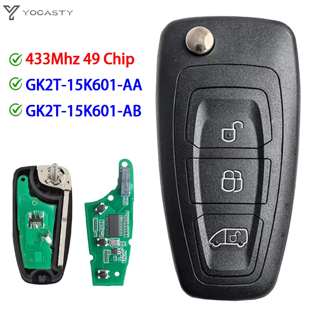 YOCASTY GK2T-15K601-AB GK2T-15K601-AA 433.92MHz ID49 3btn Flip Remote Key For Ford Transit Tourneo Custom 2016 2017 2018 2020