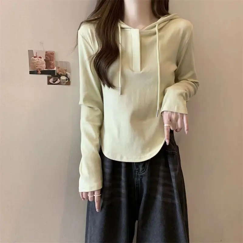 2023 moda donna autunno e inverno Casual con cappuccio solido bottone con coulisse manica lunga abbigliamento femminile eleganti top solidi