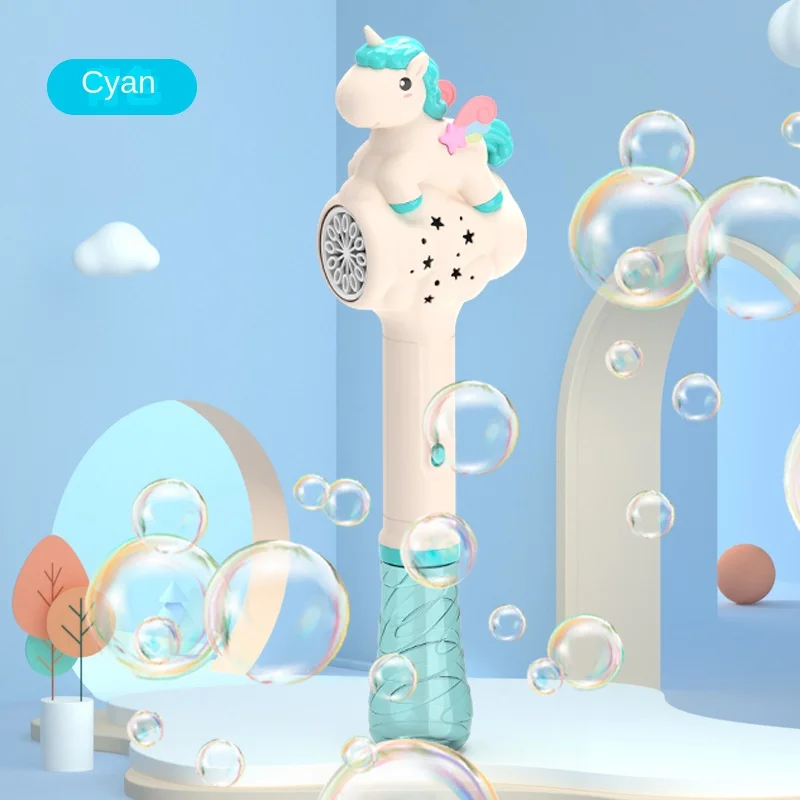 Unicórnio de natal arma bolha elétrica crianças brinquedo bolhas máquina soprador sabão automático com luz jogos festa ao ar livre crianças