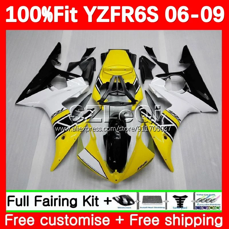 Injection Body + Decal For YAMAHA YZF R6S R6 S Yellow black YZFR6S 06 07 08 09 127No.17 YZF-R6S 2006 2007 2008 2009 OEM Fairing