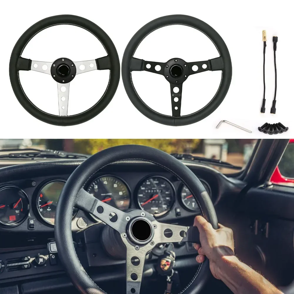 14 inch Cars Racing Steering Wheels 350mm Universal Leather Drift Racing Game Flat Steering Wheel With Logo Car Accessories