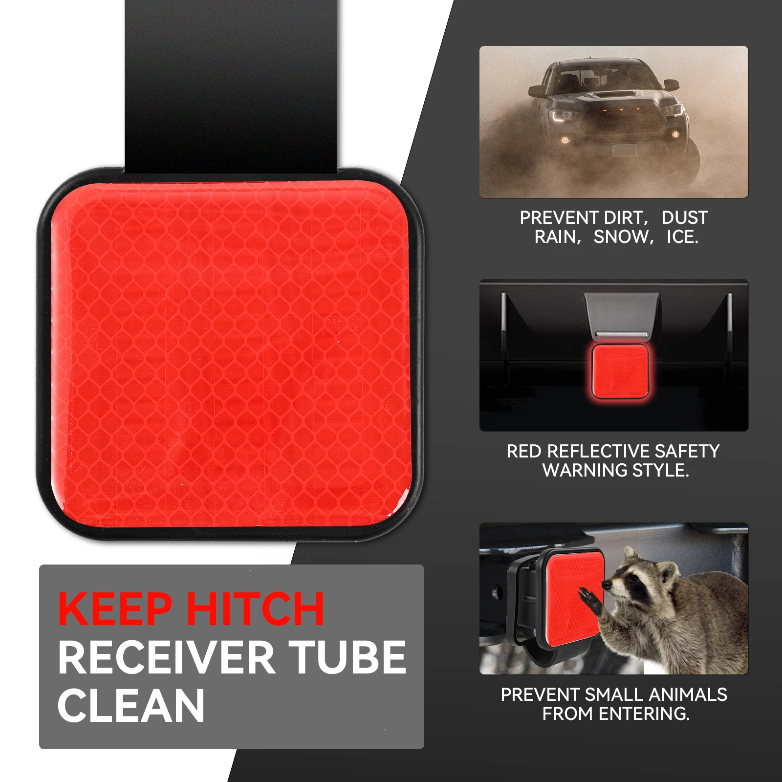 

Safety Reflector 2'' Inch Trailer Hitch Cover Tube Cap Plug Receivers For Ford Toyota Jeep Nissan Chevrolet Ram Dodge ATV Red