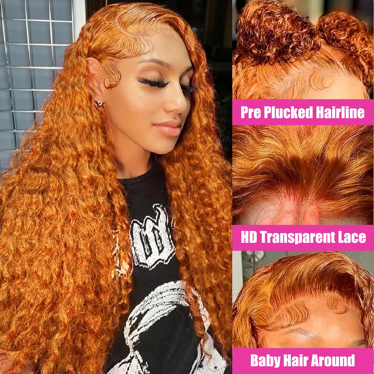 Curly Ginger Wigs 13x6 Hd Transparent Lace Frontal Human Hair Wig Deep Wave 30 Inch High Density Colored Lace Front Brazilian image 2