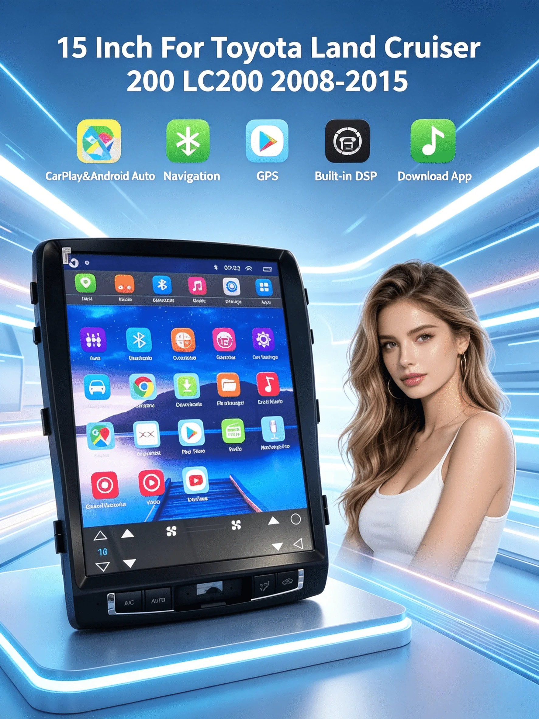 

15.6" Android For Toyota Land Cruiser 200 LC200 2005-2015 Car Multimedia Player Radio GPS Navigation Head Unit Vertical Screen