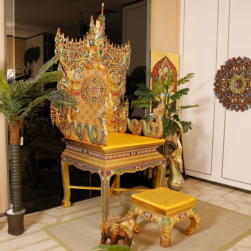 Southeast Asia Thai style solid wood dragon chair imperial chair imitation ancient Thailand tracing gold Zen chair