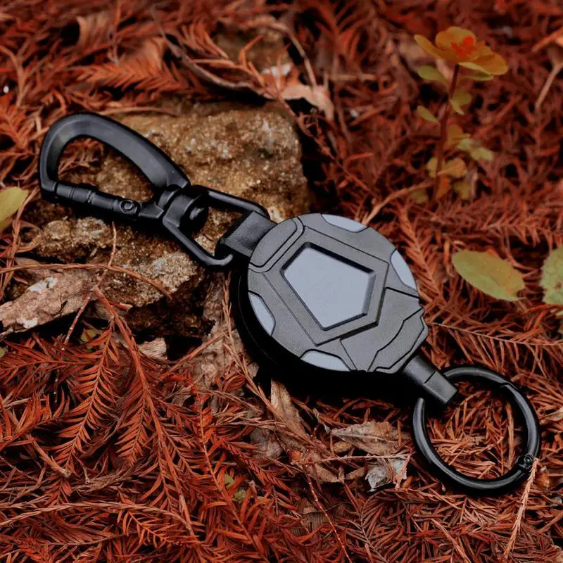 Gantungan kunci dapat ditarik, gantungan kunci Carabiner rantai gesper gulungan logam ID lencana pemegang gadget luar ruangan untuk membawa kunci memanjat