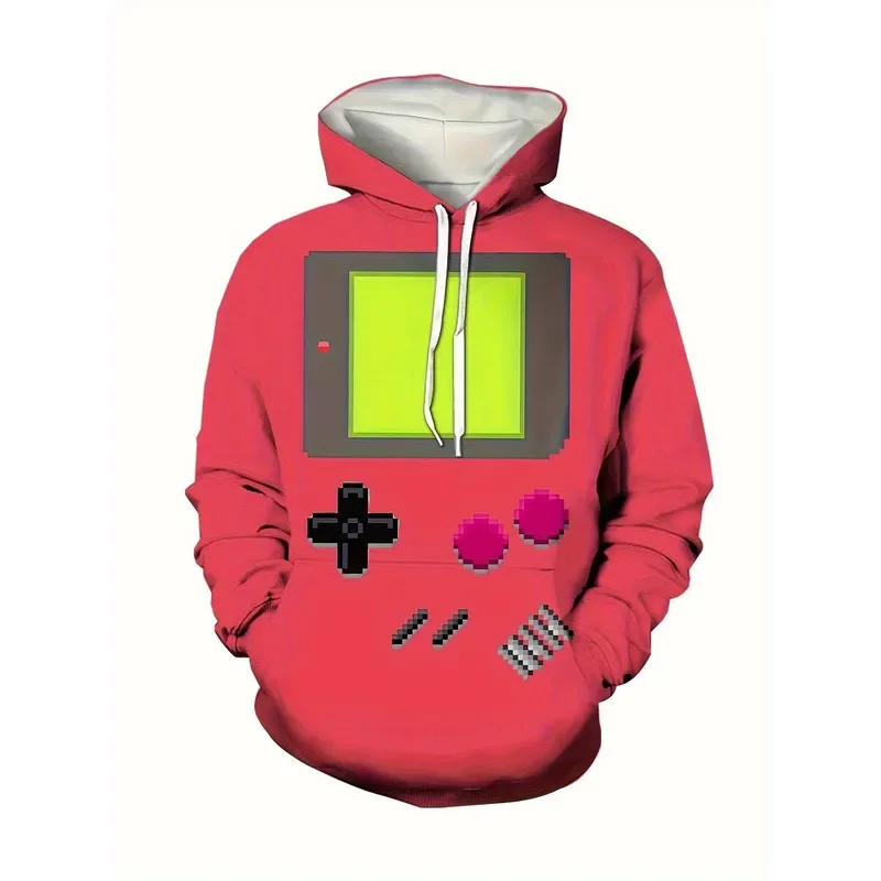 Neon Glow Hoodie Men 3D Print Game Controller Design Multicolor Pullover Sweatshirt Casual Streetwear Gaming Console Fan Clothes