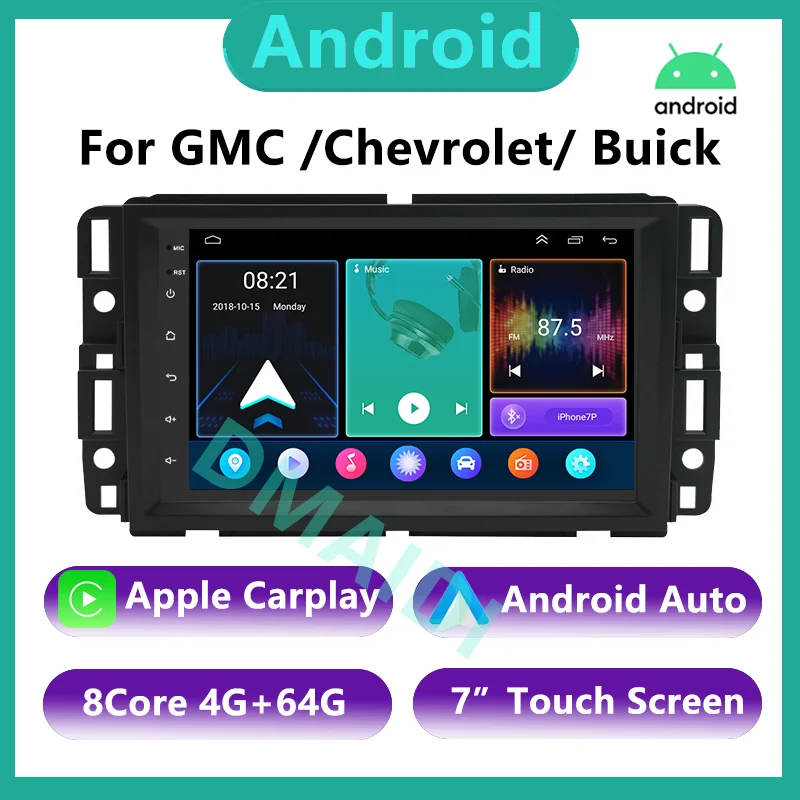 For GMC Chevrolet Buick Enclave Yukon Acadia Equinox 7'' Android12 Car Multimedia Video Player Radio GPS Navigation CarPlay Auto