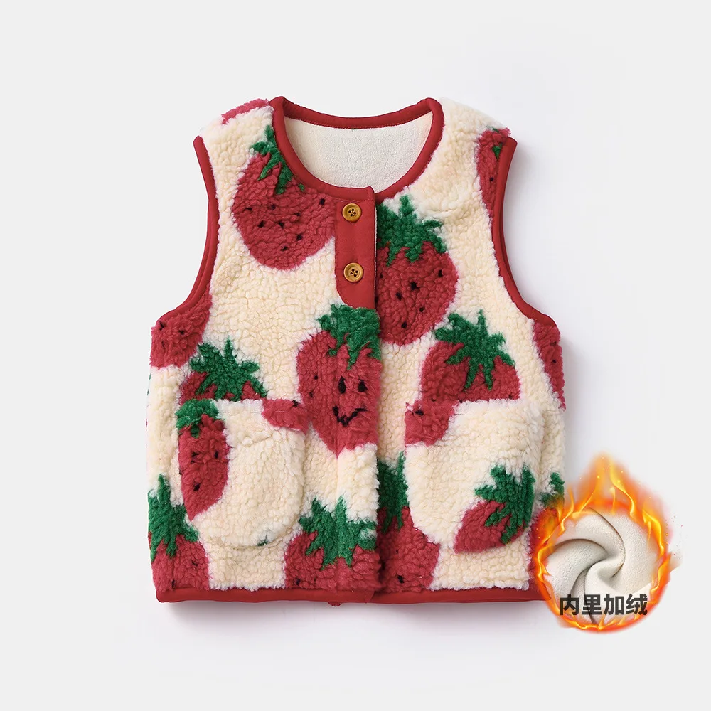 Baby Clothes Girls Fashion Casual Sweet  Thickening Vest 2024 Winter New Girls Baby Plus Fleece Vest Cute All Match Vest