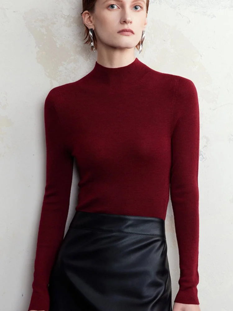 قاعدة محبوكة بقصة ضيقة طويلة Sve irt f بياقة عالية لون نسائي أنيق وبسيط للتنقل النسخة الكورية #5